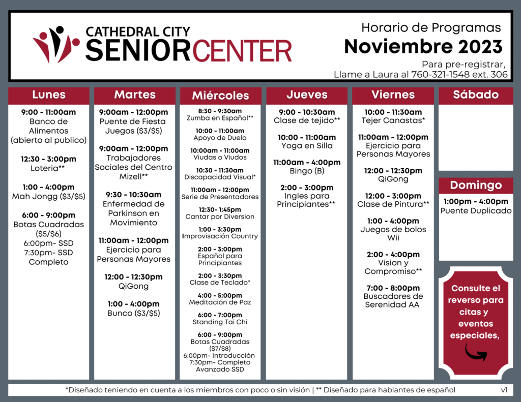 2023.11-Nov Program Schedule-Spanish- Front